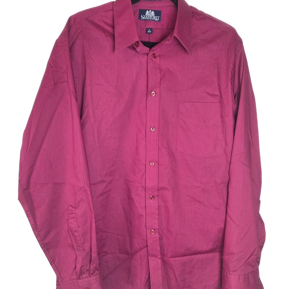 Stafford Fuschia Large Dress Shirt Long Sleeve Button Up Business 16‎ 34/35